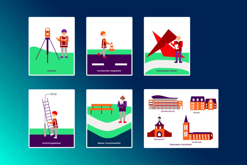 Eerste opzet voor diverse illustraties voor in de organigraphic van gemeente Gorinchem